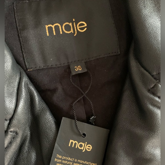 NWT Maje black leather biker jacket size 36 - Picture 4 of 9